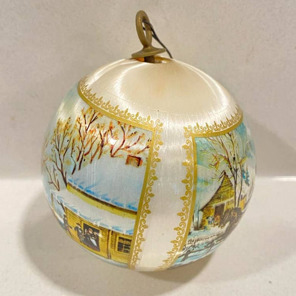 Vintage Satin Christmas Ornaments Winter Scene Decorations Set of 2 - Picture 2 of 8